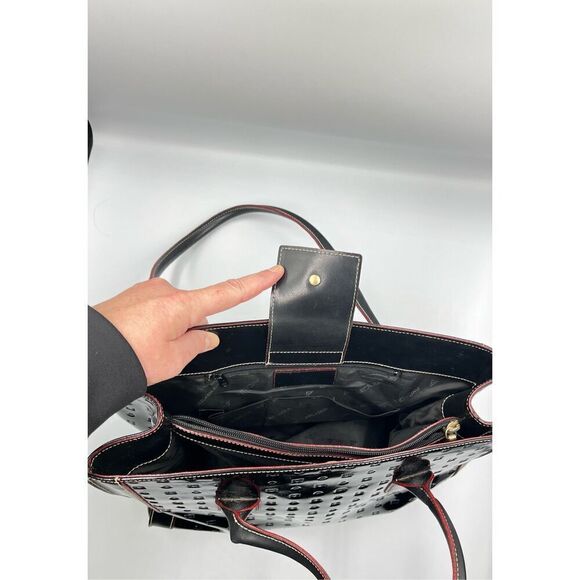 Arcadia Italian Genuine Black Patent Leather Double Handle Rectangle Bag EUC - Picture 11 of 13